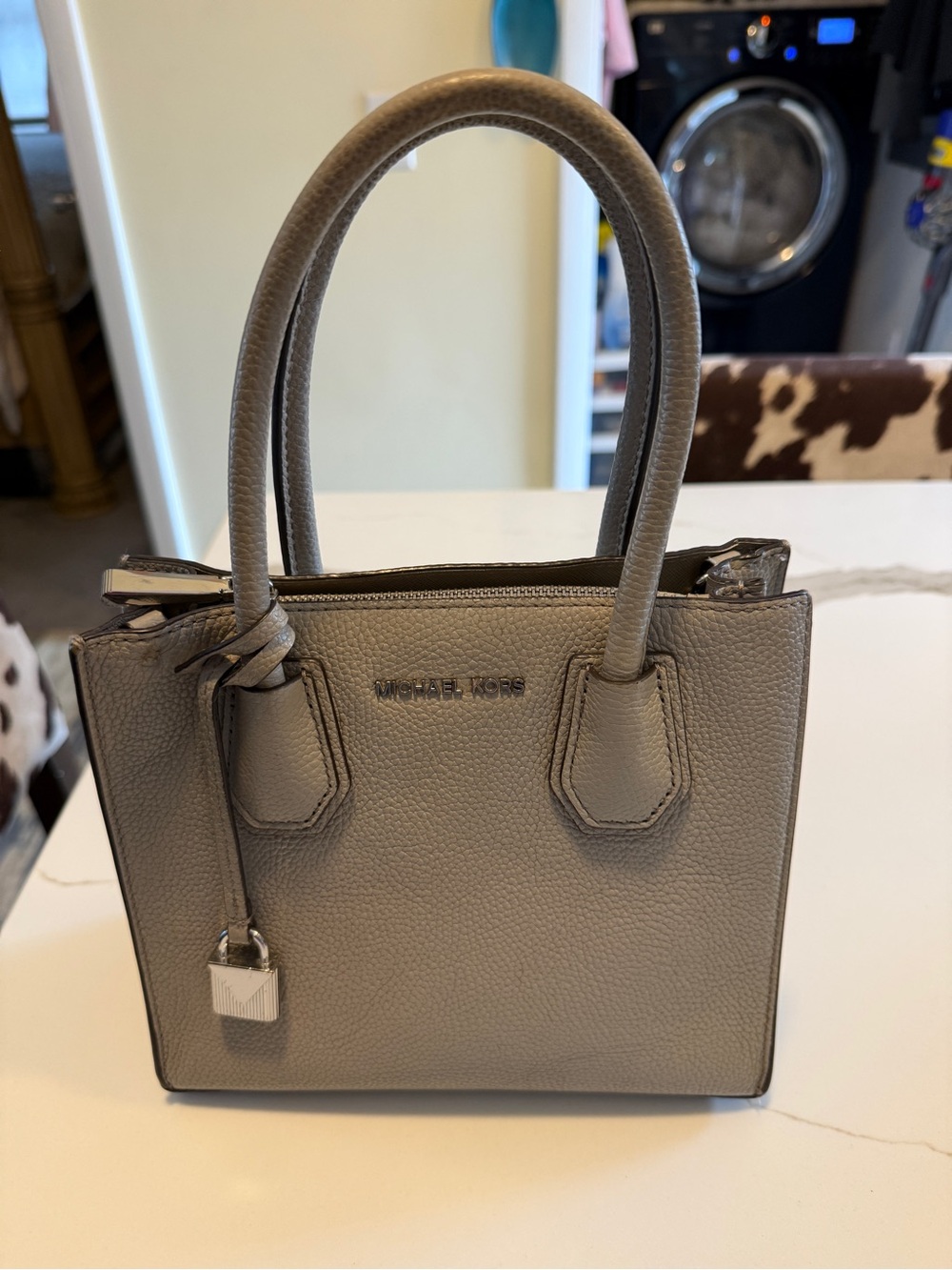 MICHAEL KORS Taupe Pebbled Leather Satchel
